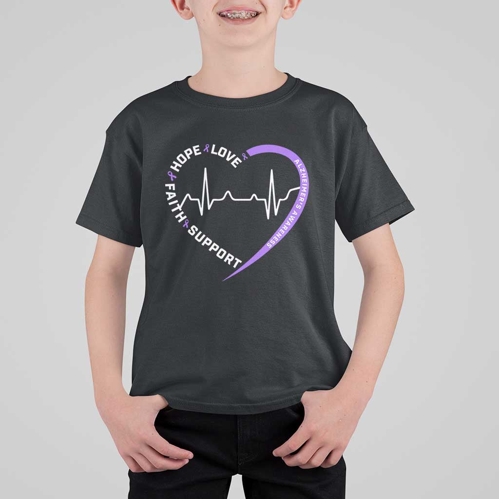 Alzheimers Awareness Heart Heartbeat Purple Ribbon T Shirt For Kid Hope Love Faith Support
