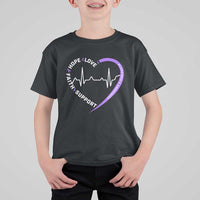 Alzheimers Awareness Heart Heartbeat Purple Ribbon T Shirt For Kid Hope Love Faith Support