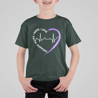 Alzheimers Awareness Heart Heartbeat Purple Ribbon T Shirt For Kid Hope Love Faith Support
