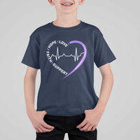 Alzheimers Awareness Heart Heartbeat Purple Ribbon T Shirt For Kid Hope Love Faith Support