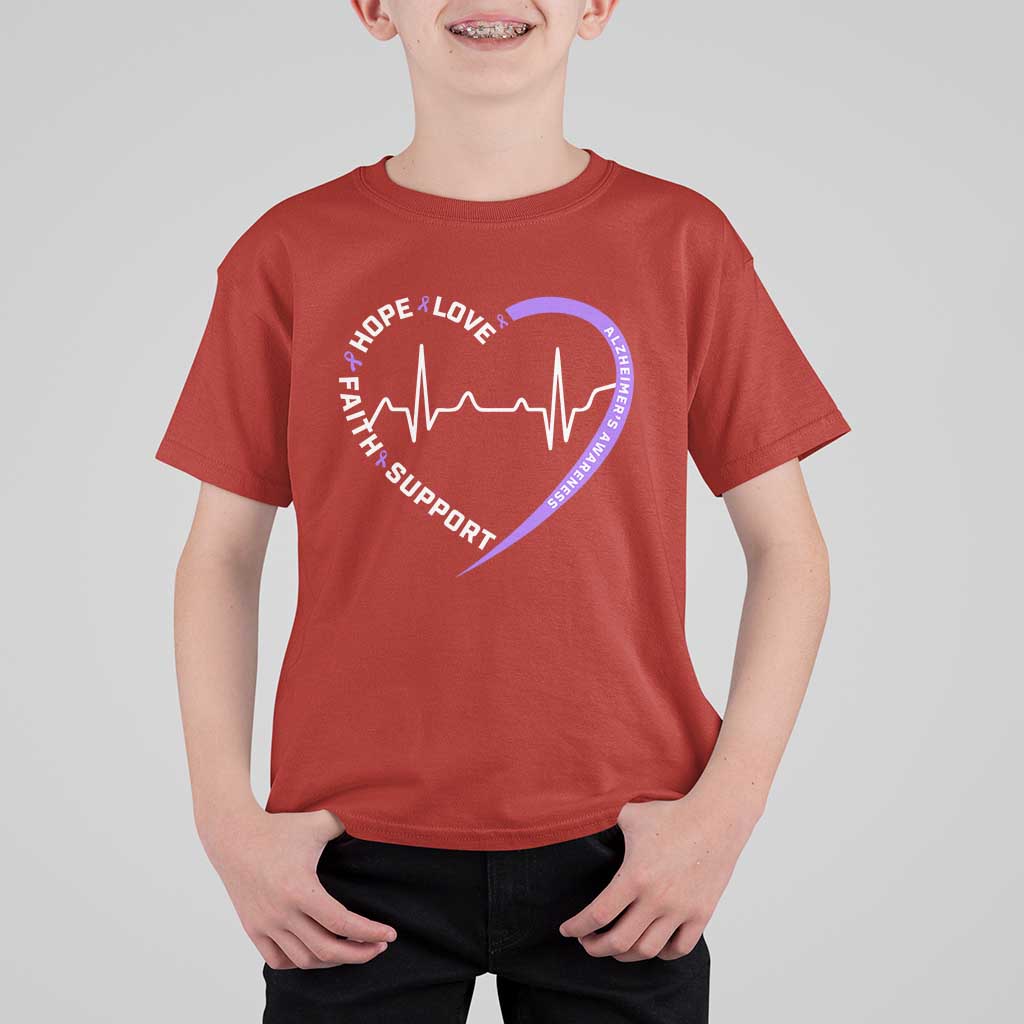 Alzheimers Awareness Heart Heartbeat Purple Ribbon T Shirt For Kid Hope Love Faith Support