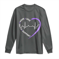 Alzheimers Awareness Heart Heartbeat Purple Ribbon Long Sleeve Shirt Hope Love Faith Support