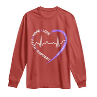 Alzheimers Awareness Heart Heartbeat Purple Ribbon Long Sleeve Shirt Hope Love Faith Support