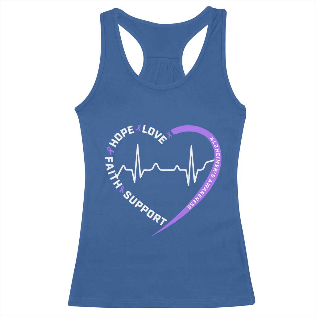 Alzheimers Awareness Heart Heartbeat Purple Ribbon Racerback Tank Top Hope Love Faith Support