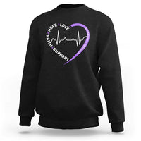 Alzheimers Awareness Heart Heartbeat Purple Ribbon Sweatshirt Hope Love Faith Support