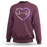 Alzheimers Awareness Heart Heartbeat Purple Ribbon Sweatshirt Hope Love Faith Support