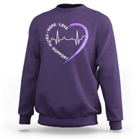 Alzheimers Awareness Heart Heartbeat Purple Ribbon Sweatshirt Hope Love Faith Support