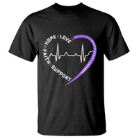Alzheimers Awareness Heart Heartbeat Purple Ribbon T Shirt Hope Love Faith Support