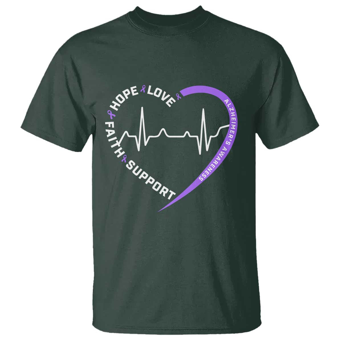 Alzheimers Awareness Heart Heartbeat Purple Ribbon T Shirt Hope Love Faith Support