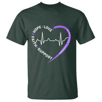 Alzheimers Awareness Heart Heartbeat Purple Ribbon T Shirt Hope Love Faith Support