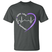 Alzheimers Awareness Heart Heartbeat Purple Ribbon T Shirt Hope Love Faith Support