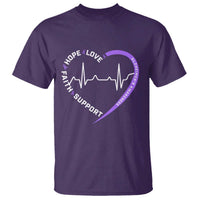 Alzheimers Awareness Heart Heartbeat Purple Ribbon T Shirt Hope Love Faith Support