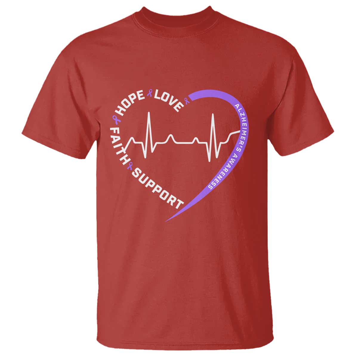 Alzheimers Awareness Heart Heartbeat Purple Ribbon T Shirt Hope Love Faith Support