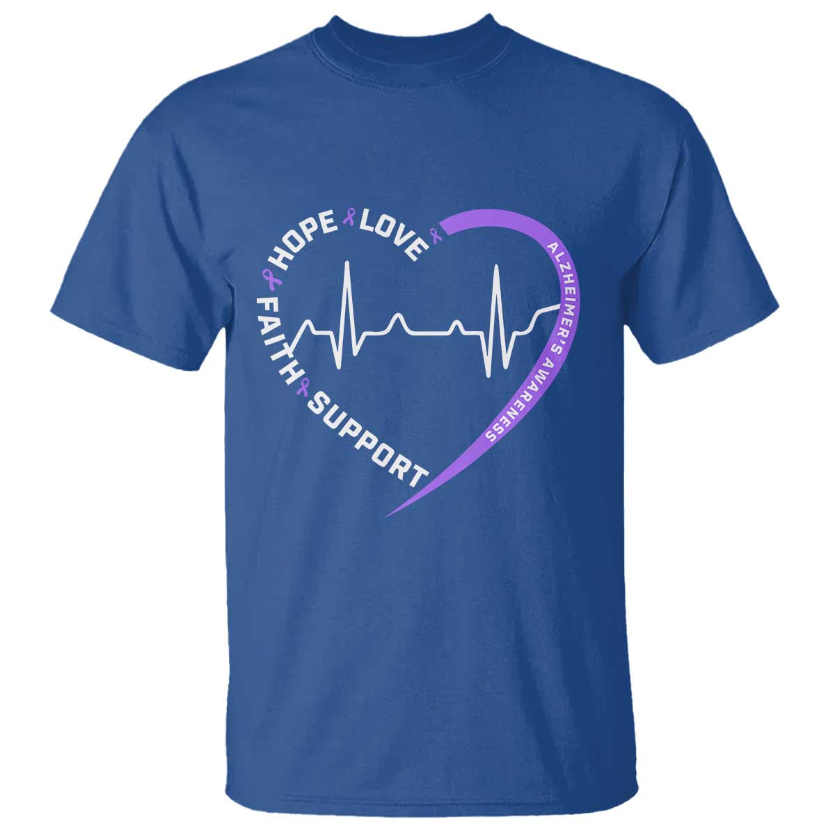 Alzheimers Awareness Heart Heartbeat Purple Ribbon T Shirt Hope Love Faith Support