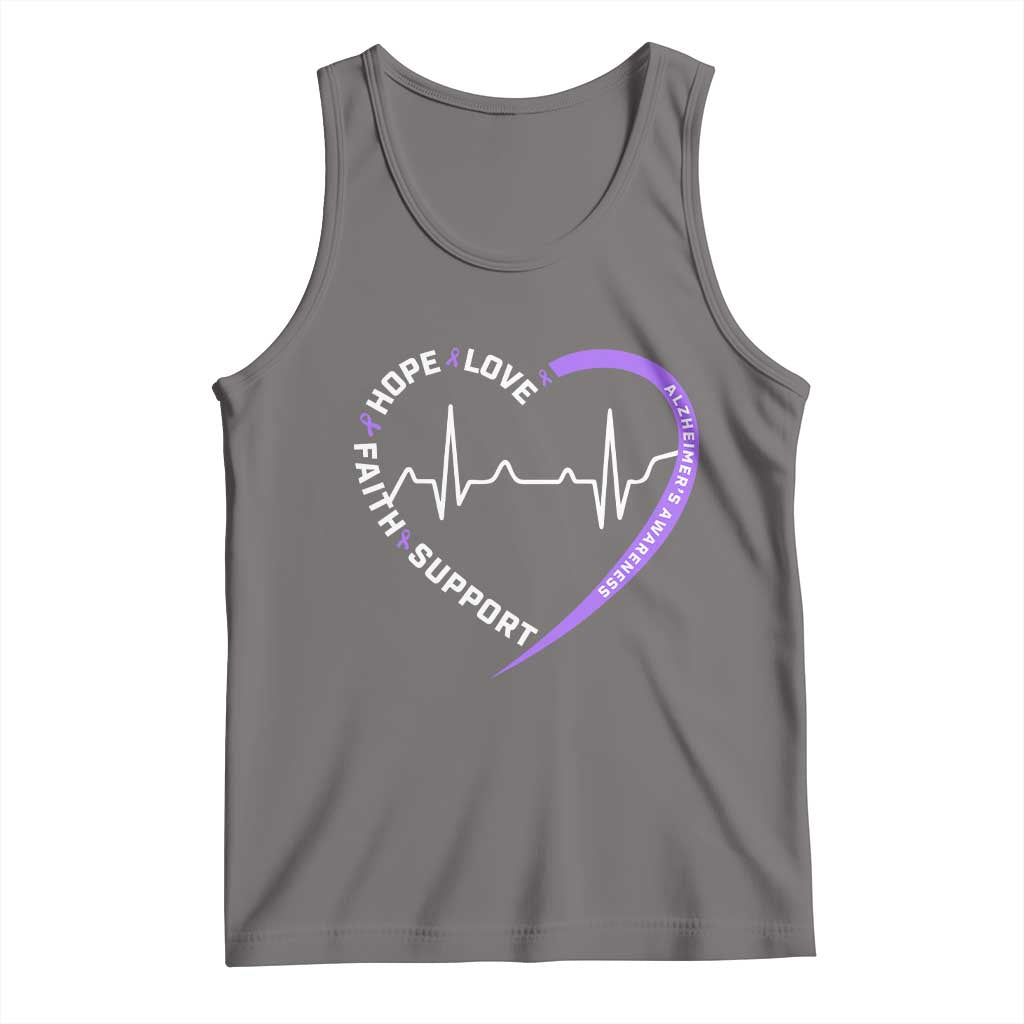 Alzheimers Awareness Heart Heartbeat Purple Ribbon Tank Top Hope Love Faith Support