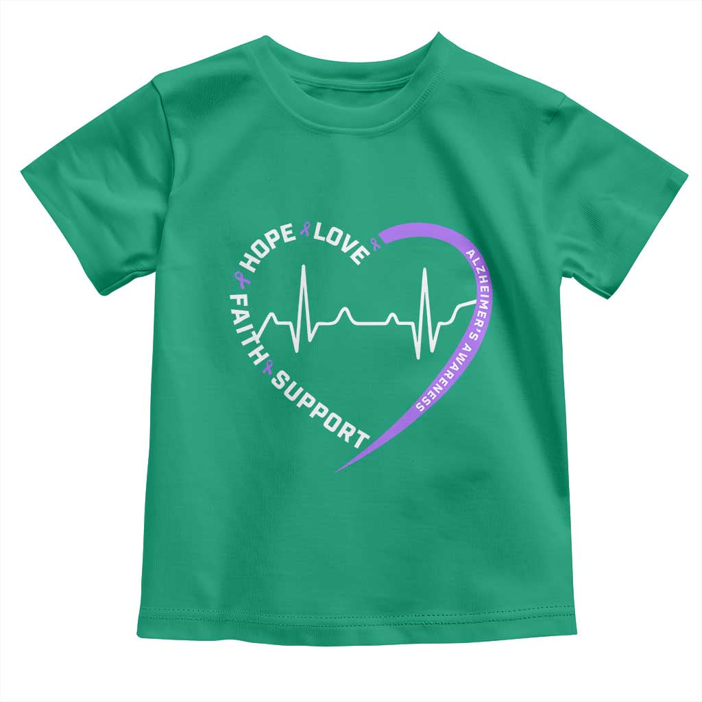 Alzheimers Awareness Heart Heartbeat Purple Ribbon Toddler T Shirt Hope Love Faith Support