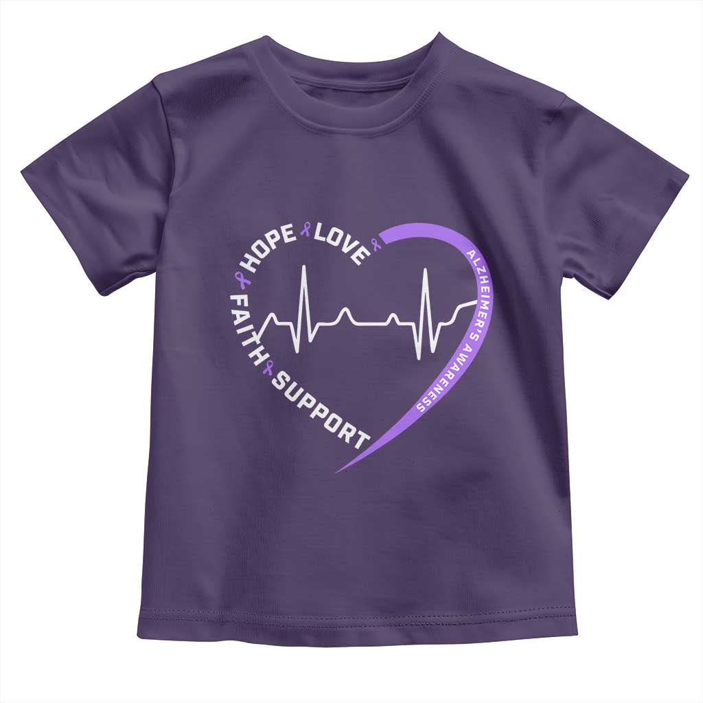 Alzheimers Awareness Heart Heartbeat Purple Ribbon Toddler T Shirt Hope Love Faith Support