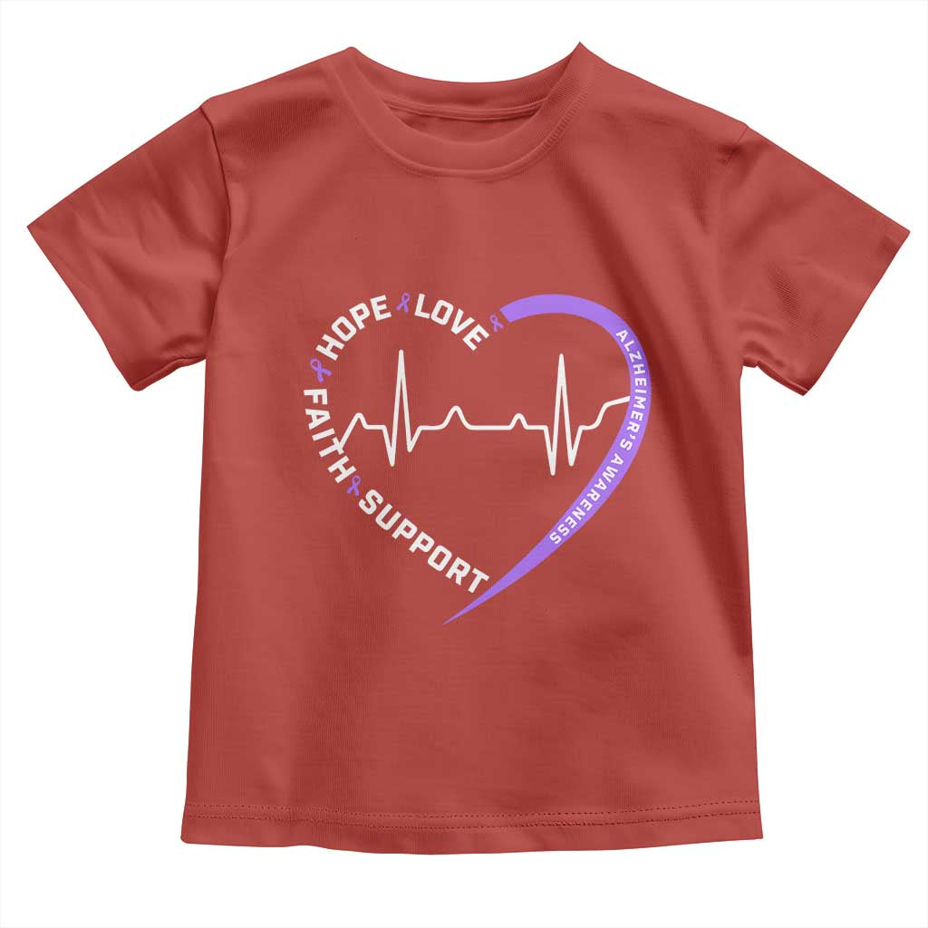 Alzheimers Awareness Heart Heartbeat Purple Ribbon Toddler T Shirt Hope Love Faith Support