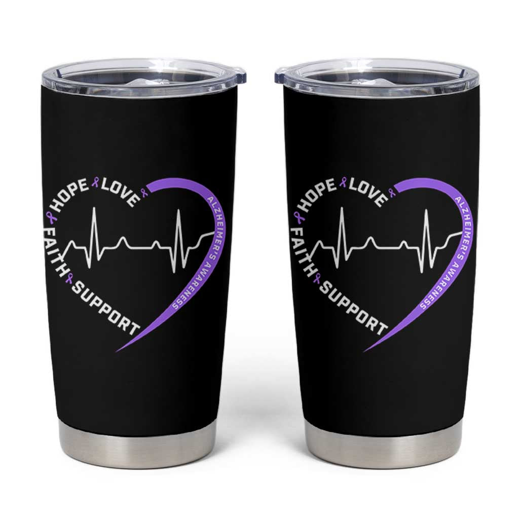 Alzheimers Awareness Heart Heartbeat Purple Ribbon Tumbler Cup Hope Love Faith Support