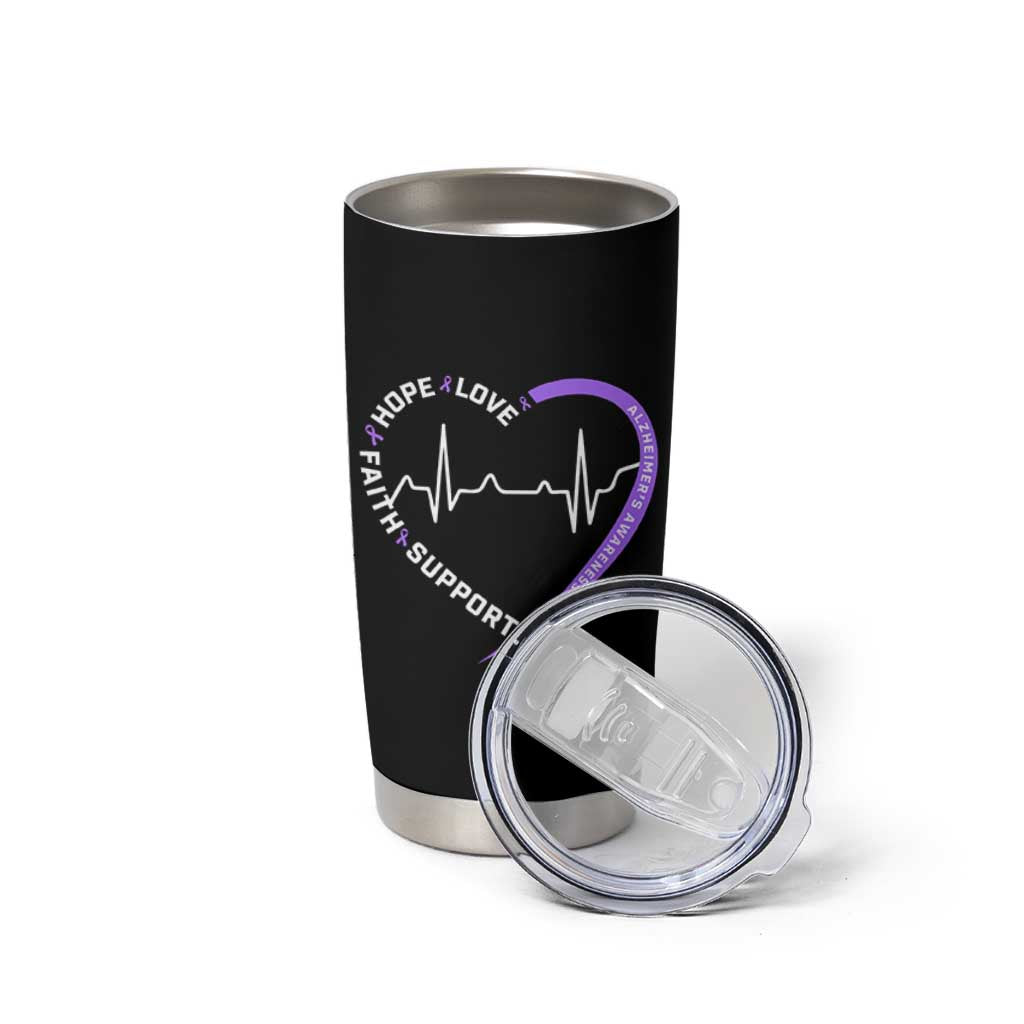 Alzheimers Awareness Heart Heartbeat Purple Ribbon Tumbler Cup Hope Love Faith Support