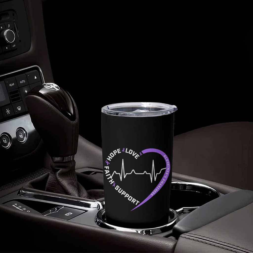 Alzheimers Awareness Heart Heartbeat Purple Ribbon Tumbler Cup Hope Love Faith Support
