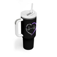 Alzheimers Awareness Heart Heartbeat Purple Ribbon Tumbler With Handle Hope Love Faith Support