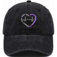 Alzheimers Awareness Heart Heartbeat Purple Ribbon Washed Cotton Baseball Cap Hope Love Faith Support