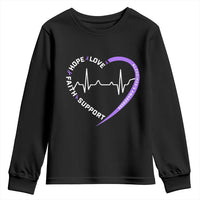 Alzheimers Awareness Heart Heartbeat Purple Ribbon Youth Sweatshirt Hope Love Faith Support