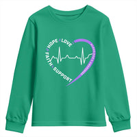 Alzheimers Awareness Heart Heartbeat Purple Ribbon Youth Sweatshirt Hope Love Faith Support