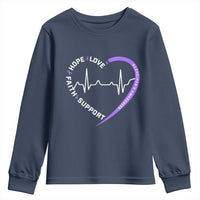 Alzheimers Awareness Heart Heartbeat Purple Ribbon Youth Sweatshirt Hope Love Faith Support