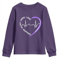 Alzheimers Awareness Heart Heartbeat Purple Ribbon Youth Sweatshirt Hope Love Faith Support