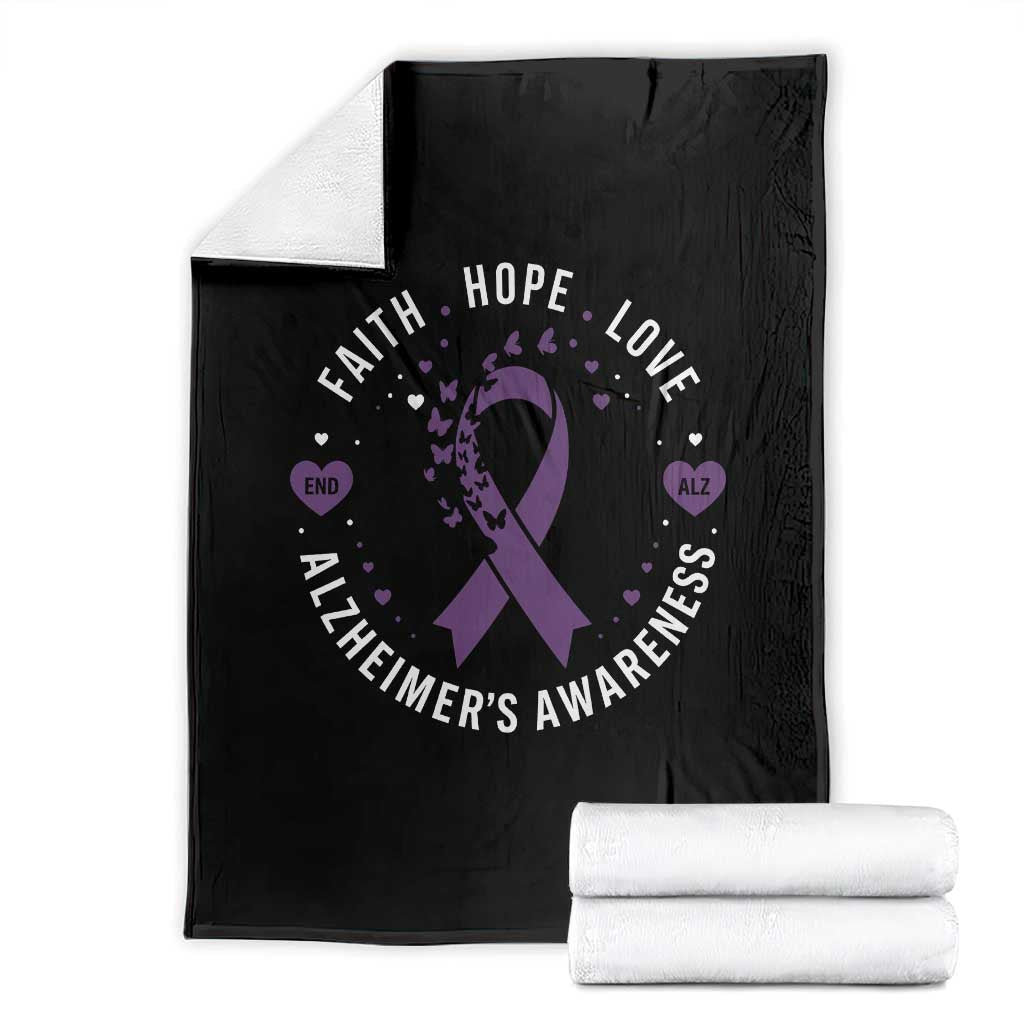 Faith Hope Love Purple Ribbon Throw Blanket End Alzheimers Butterfly Graphic