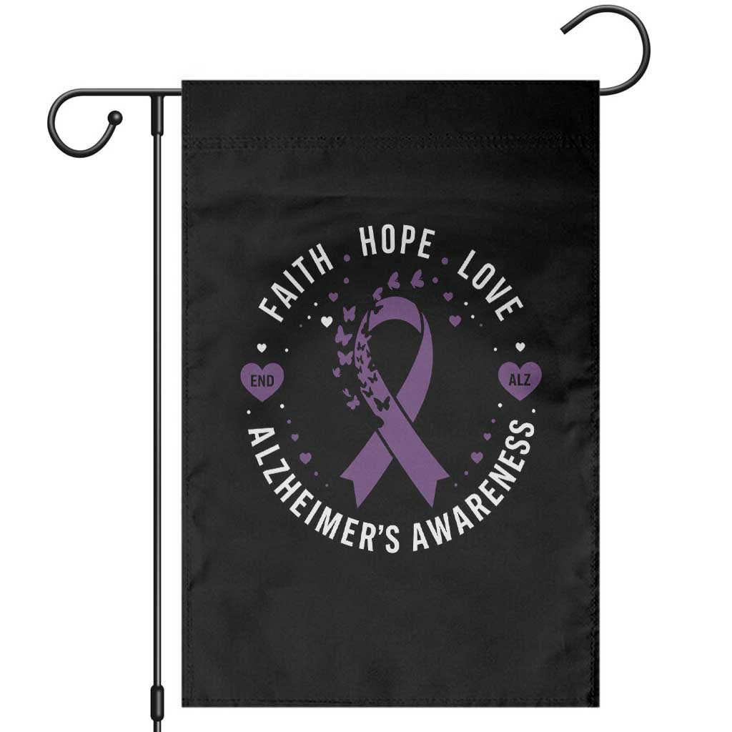 Faith Hope Love Purple Ribbon Garden Flag End Alzheimers Butterfly Graphic