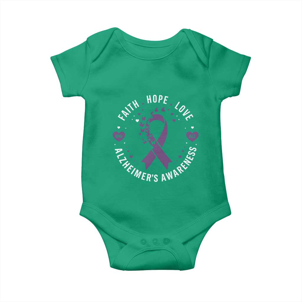 Faith Hope Love Purple Ribbon Baby Onesie End Alzheimers Butterfly Graphic