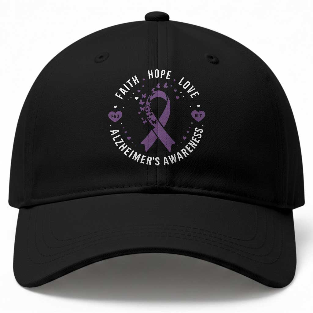 Faith Hope Love Purple Ribbon Baseball Cap End Alzheimers Butterfly Graphic
