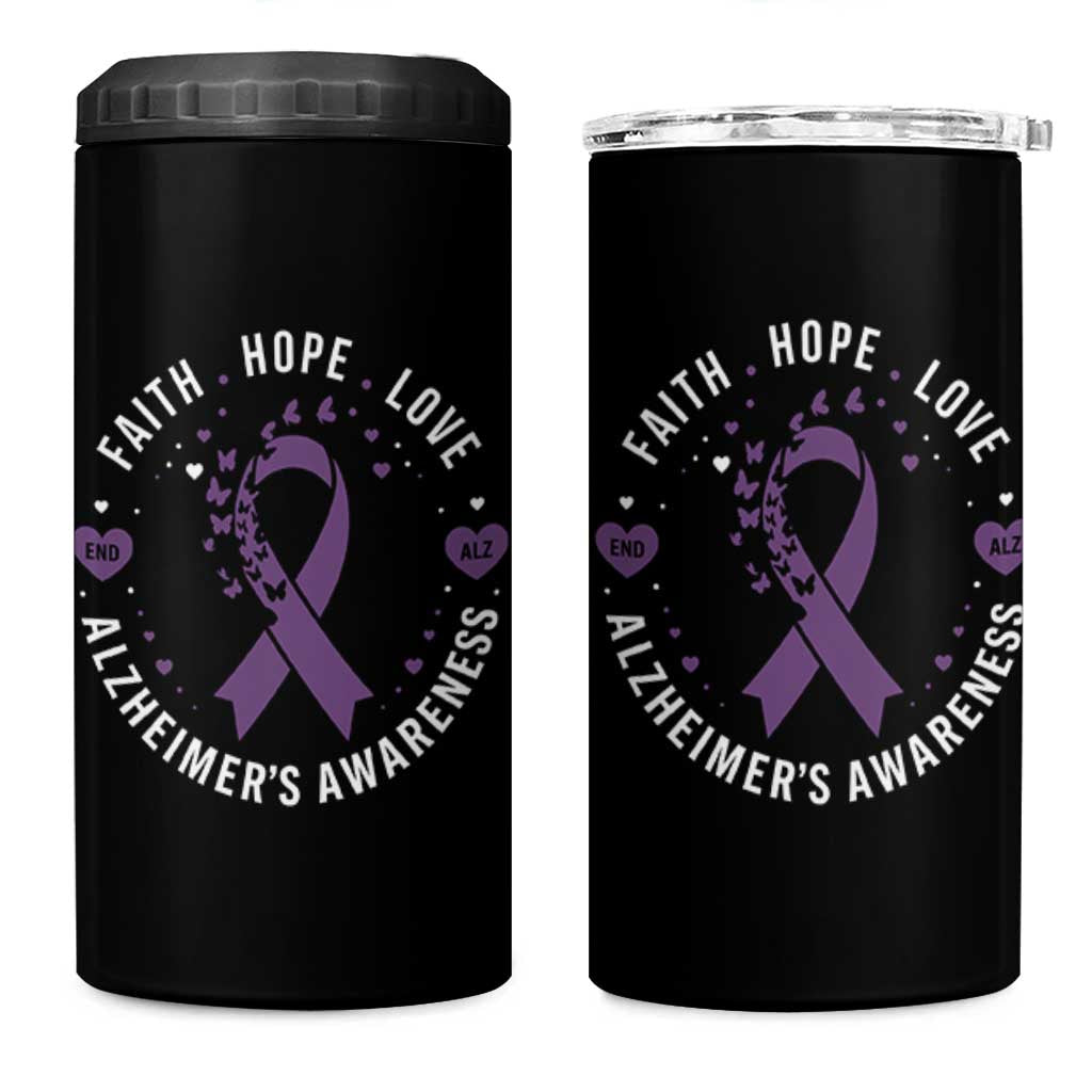 Faith Hope Love Purple Ribbon 4 in 1 Can Cooler Tumbler End Alzheimers Butterfly Graphic