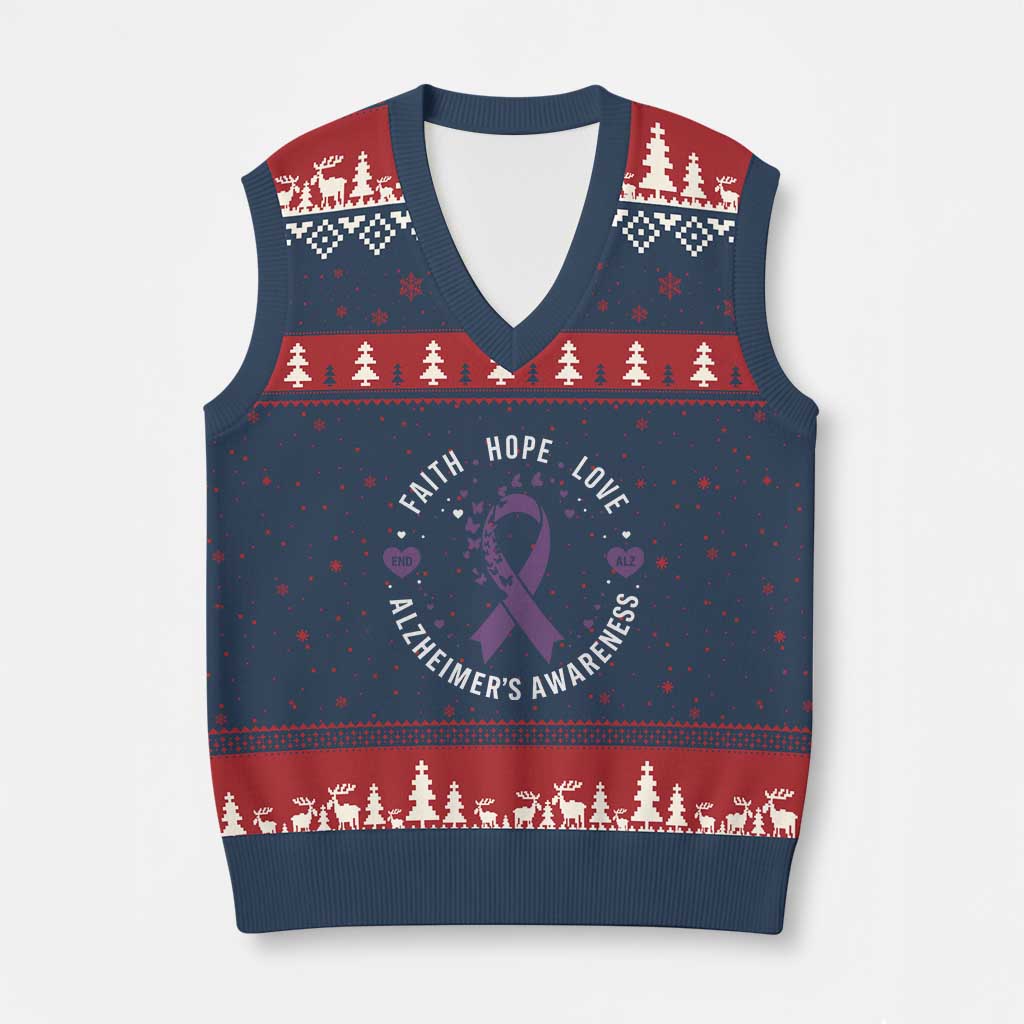 Faith Hope Love Purple Ribbon V-Neck Knit Sweater Vest End Alzheimers Butterfly Graphic