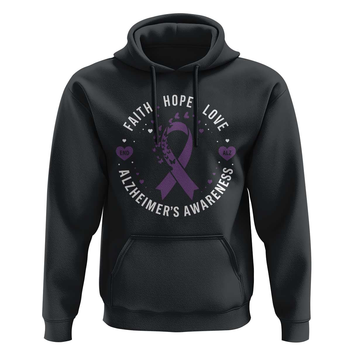 Faith Hope Love Purple Ribbon Hoodie End Alzheimers Butterfly Graphic
