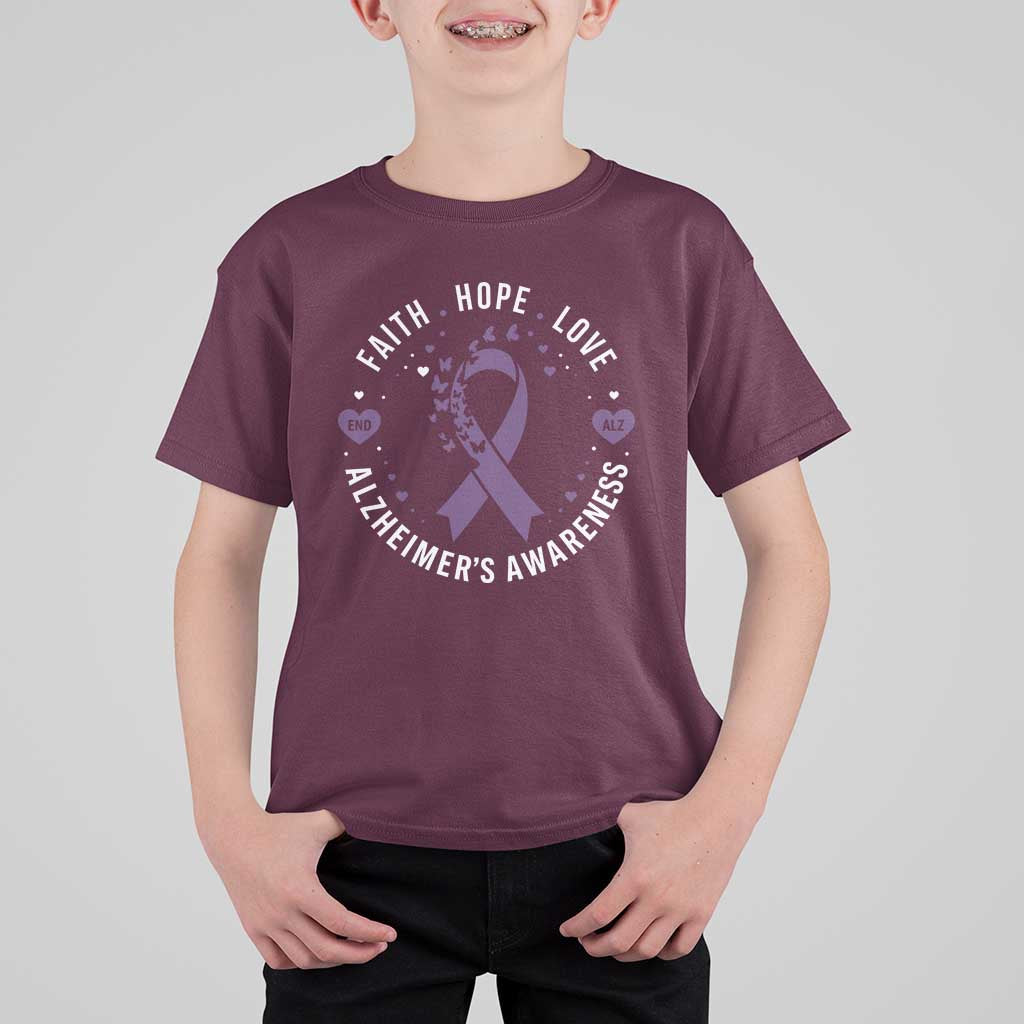 Faith Hope Love Purple Ribbon T Shirt For Kid End Alzheimers Butterfly Graphic