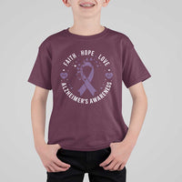Faith Hope Love Purple Ribbon T Shirt For Kid End Alzheimers Butterfly Graphic