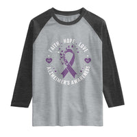 Faith Hope Love Purple Ribbon Raglan Shirt End Alzheimers Butterfly Graphic