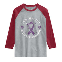 Faith Hope Love Purple Ribbon Raglan Shirt End Alzheimers Butterfly Graphic