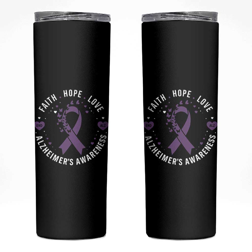 Faith Hope Love Purple Ribbon Skinny Tumbler End Alzheimers Butterfly Graphic