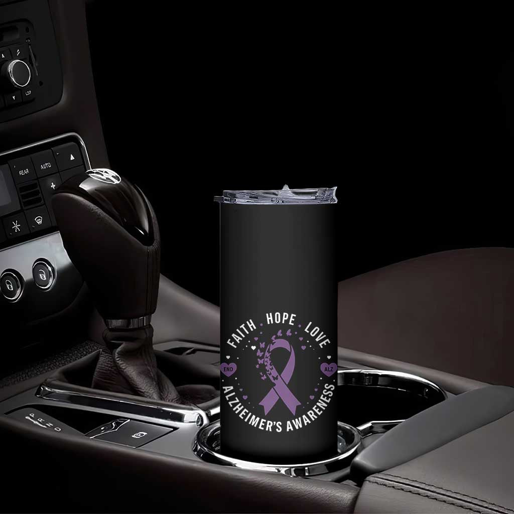 Faith Hope Love Purple Ribbon Skinny Tumbler End Alzheimers Butterfly Graphic
