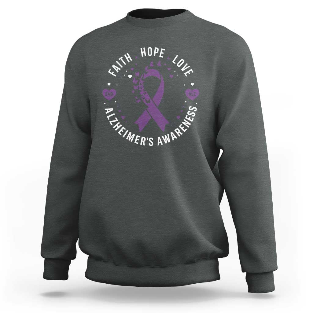 Faith Hope Love Purple Ribbon Sweatshirt End Alzheimers Butterfly Graphic