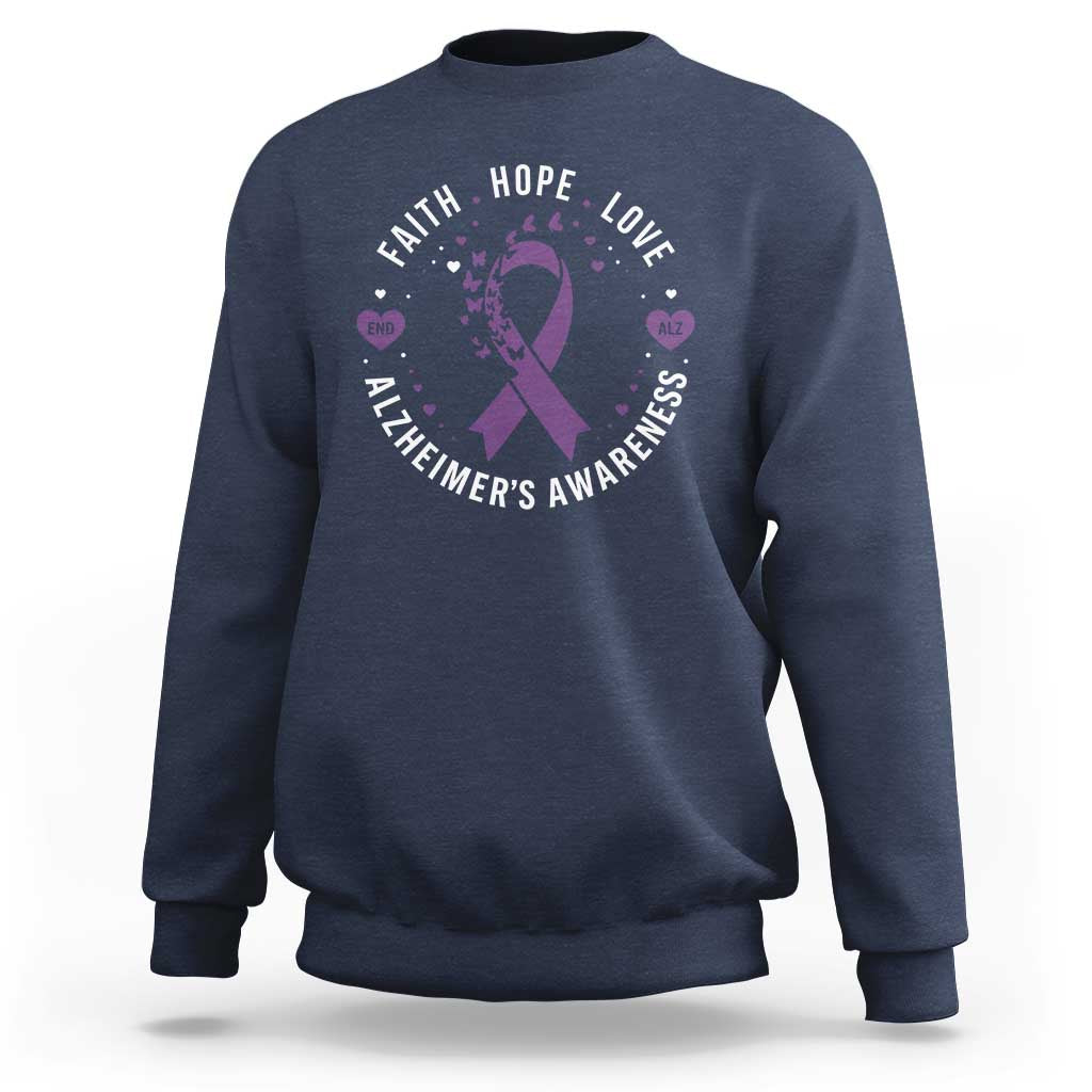 Faith Hope Love Purple Ribbon Sweatshirt End Alzheimers Butterfly Graphic
