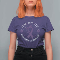 Faith Hope Love Purple Ribbon T Shirt For Women End Alzheimers Butterfly Graphic