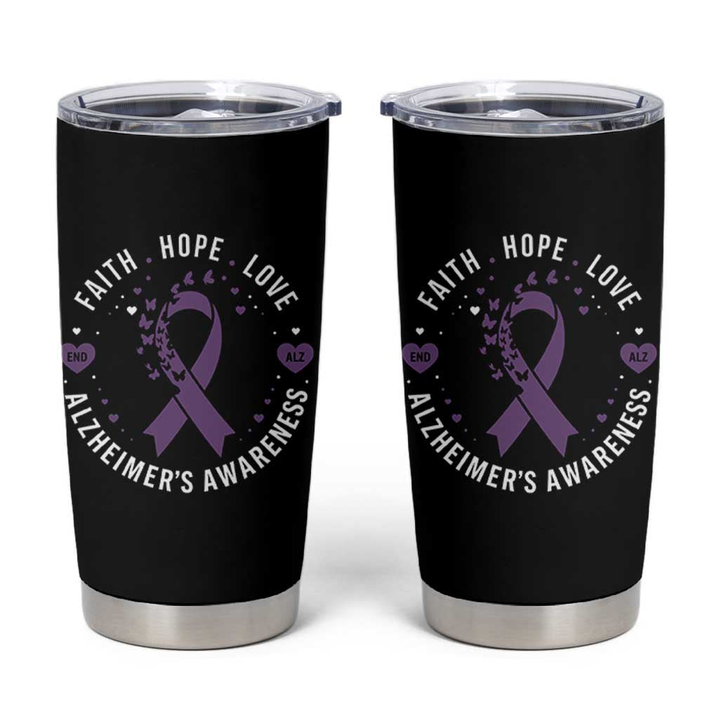 Faith Hope Love Purple Ribbon Tumbler Cup End Alzheimers Butterfly Graphic