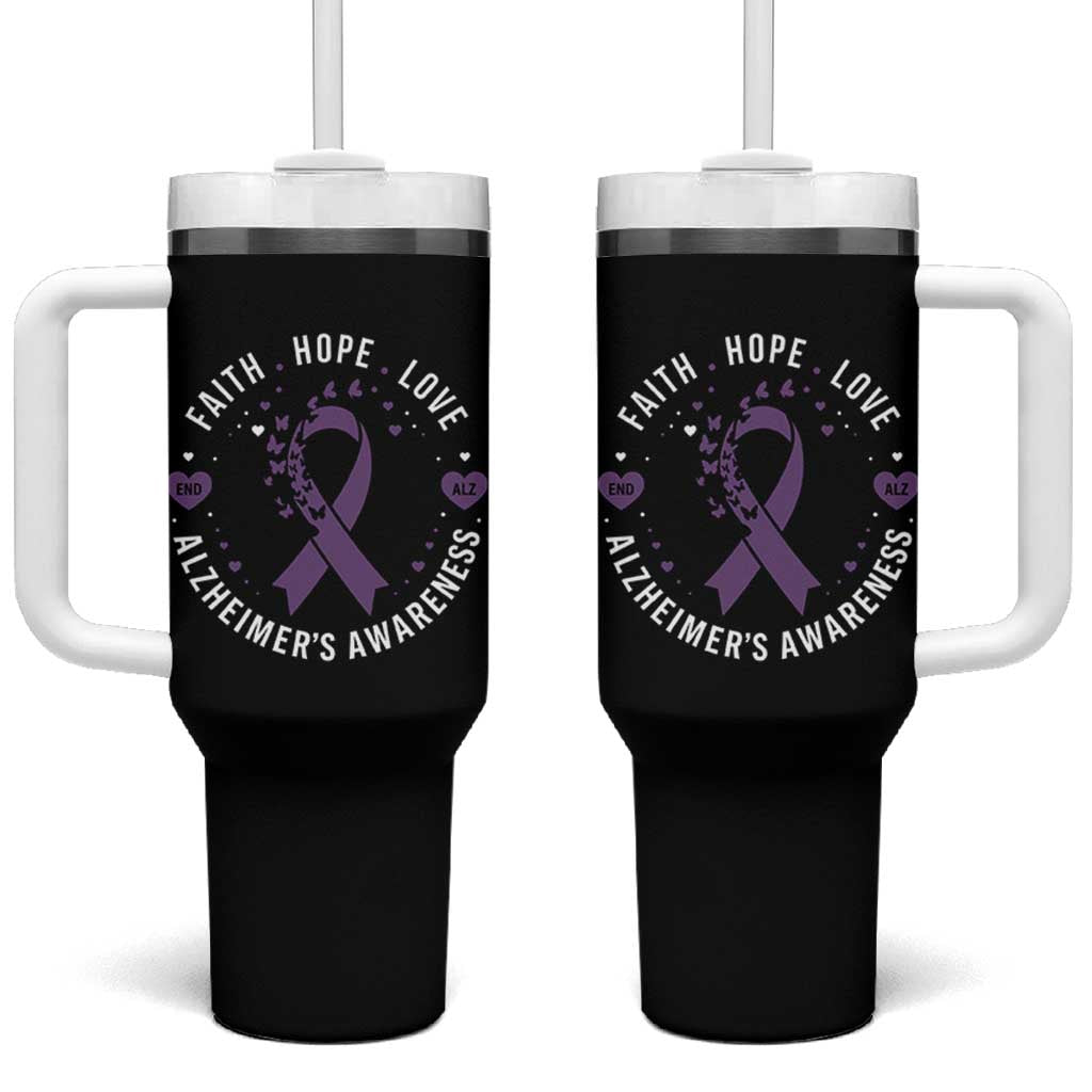 Faith Hope Love Purple Ribbon Tumbler With Handle End Alzheimers Butterfly Graphic