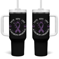 Faith Hope Love Purple Ribbon Tumbler With Handle End Alzheimers Butterfly Graphic
